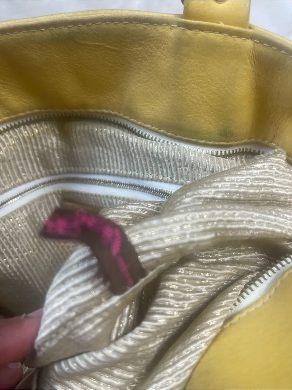 Yellow Leather Tote Bag with Front Zippers